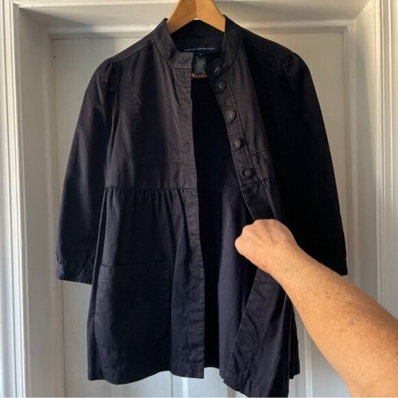 French Connection 3/4 Sleeve Button Up Smock Black Jacket Size 6 - Picture 3 of 14
